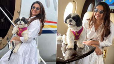 Keerthy Suresh Takes Her Pet Pooch Nyke on His First Flight; Actress Looks Pretty in White Dress (View Pics)